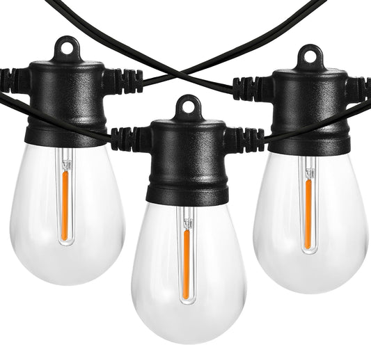 51FT Outdoor String Lights, Waterproof Patio Lights with 18 Shatterproof LED Bulb Hanging Light String, Black String Light Outdoor for Backyard, Garden, Porch, Cafe, Deck, Wedding, Party