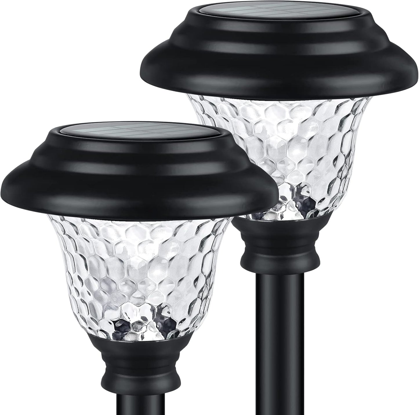 Glass Solar Lights Outdoor, 8 Pack Super Bright Solar Pathway Lights, up to 12 Hrs Long Last Auto On/Off Garden Lights Solar Powered Waterproof, Stainless Steel LED Landscape Lighting for Yard