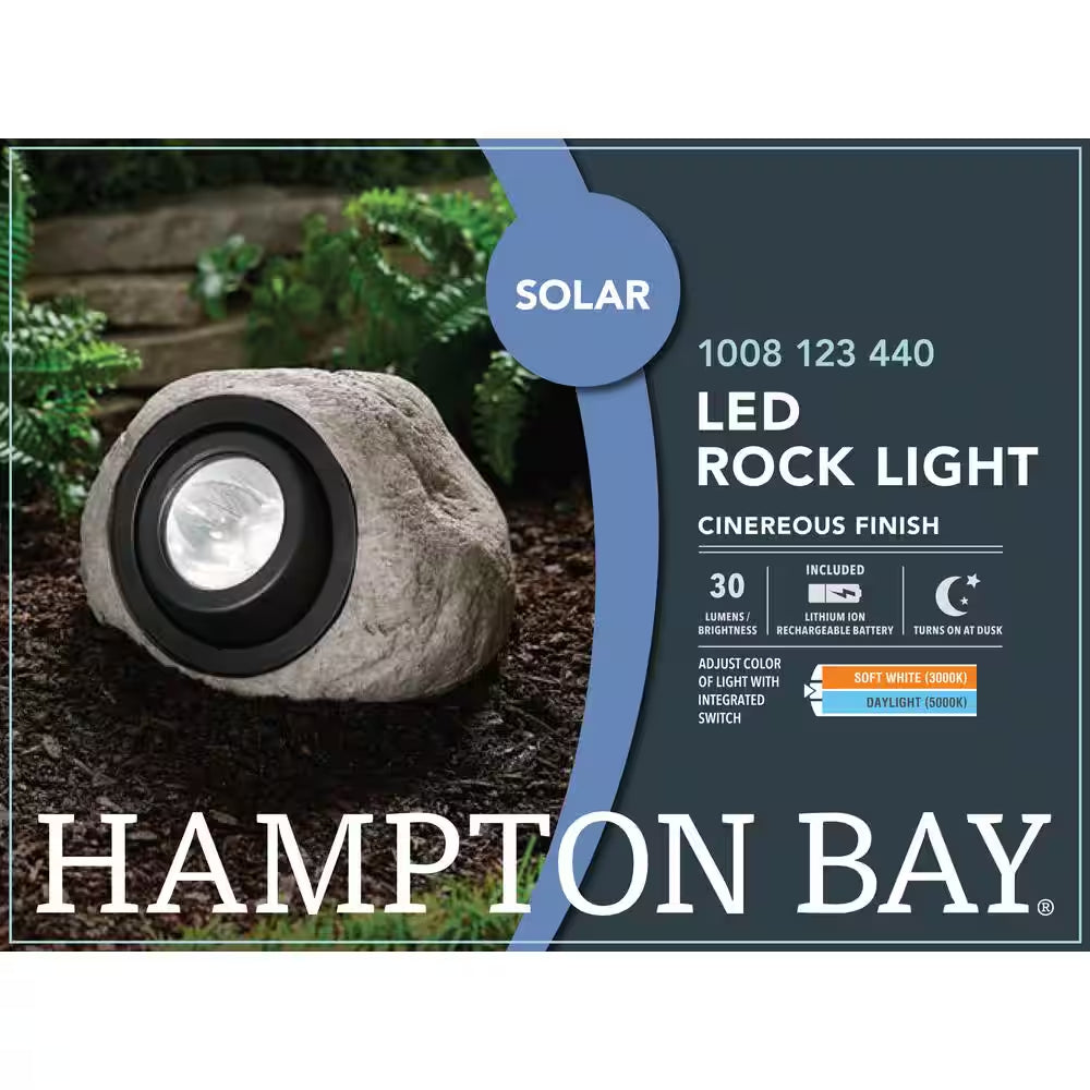 30 Lumen Gray Integrated LED Weather Resistant Outdoor Solar Rock Spotlight with Adjustable Lamp Head