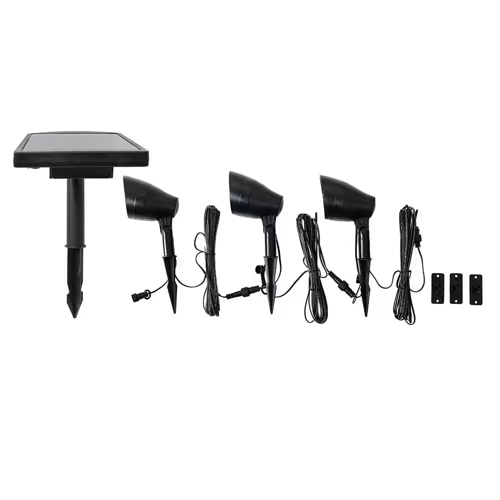 Solar 50 Lumens Black Integrated LED Spotlight with Remote Panel (3-Pack); Weather/Water/Rust Resistant