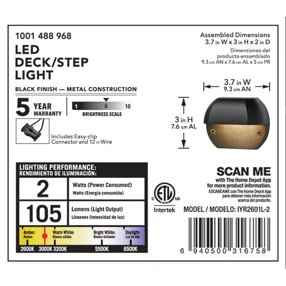 105 Lumen Low Voltage Black Integrated LED Outdoor Surface Mount Deck Light