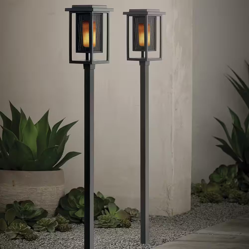 Ambrose Solar 6 Lumens Matte Black Integrated LED Modern Flicker Flame Torch Path Light (2-Pack); Weather Resistant