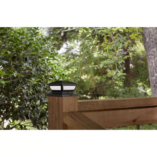 3.5 In. X 3.5 In. Black Integrated LED Plastic Outdoor Solar Post Cap Light with a 5.5 In. X 5.5 In. Adaptor (2-Pack)