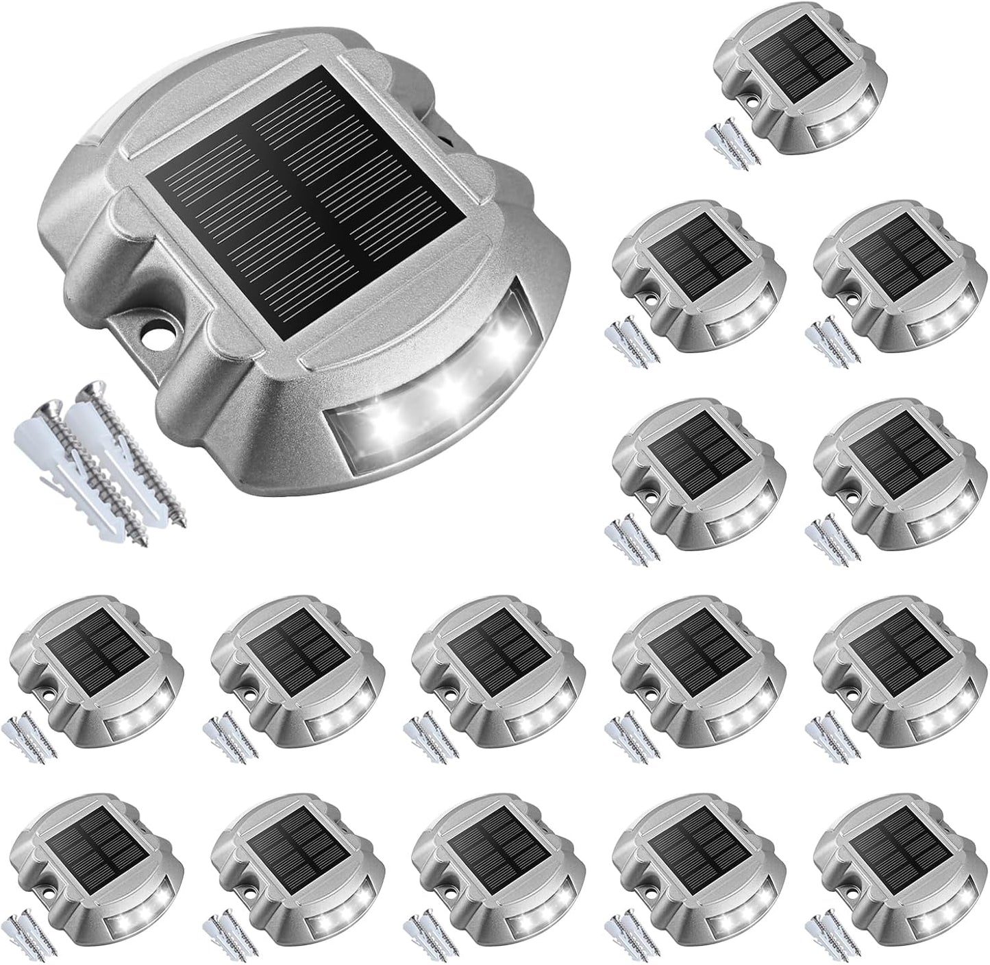 Solar Deck Lights – 12-Pack Heavy-Duty Outdoor LED Pathway Lighting, IP67 Waterproof, 72-Hour Runtime, 600mAh Battery | 6-LED Dock, Driveway & Step Light (White/Blue/Warm White)