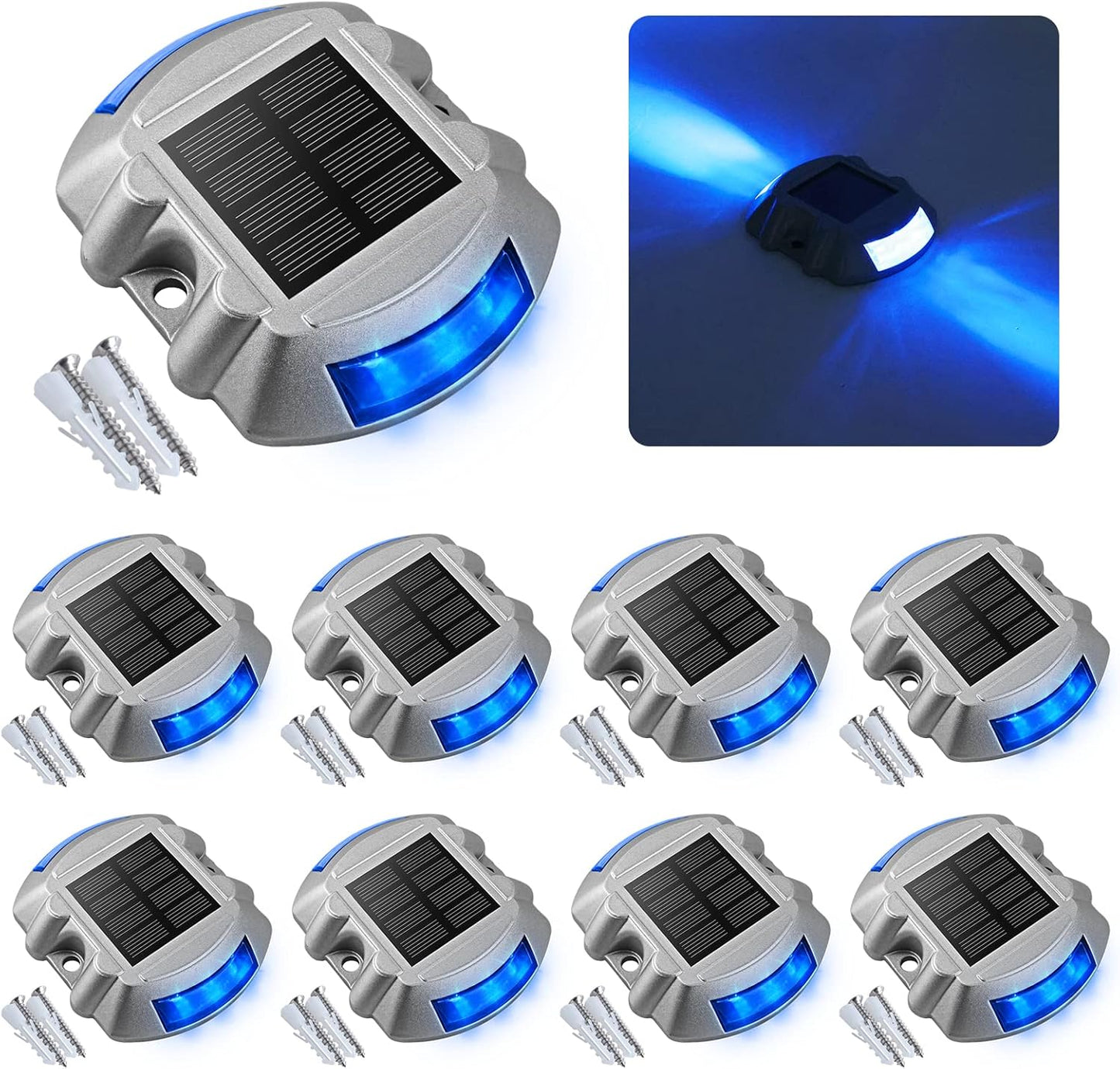 Solar Deck Lights – 12-Pack Heavy-Duty Outdoor LED Pathway Lighting, IP67 Waterproof, 72-Hour Runtime, 600mAh Battery | 6-LED Dock, Driveway & Step Light (White/Blue/Warm White)