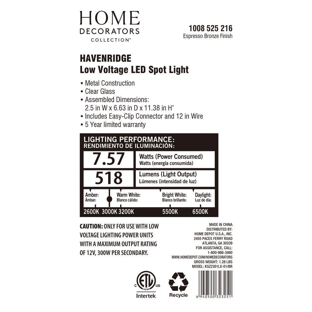 Havenridge 400 Lumen Low Voltage Bronze Hardwired Integrated LED Weather Resistant Outdoor Spotlight