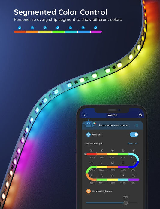 65.6Ft RGBIC LED Strip Lights, Color Changing LED Strips, App Control via Bluetooth, Smart Segmented Control, Multiple Scenes, Enhanced Music Sync LED Lights for Bedroom, Home Decor (2 X 32.8Ft)