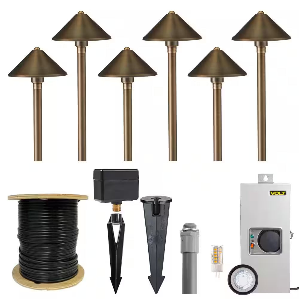Low age Cast Brass Conehead Bronze Path Light Kit (6-Pack)