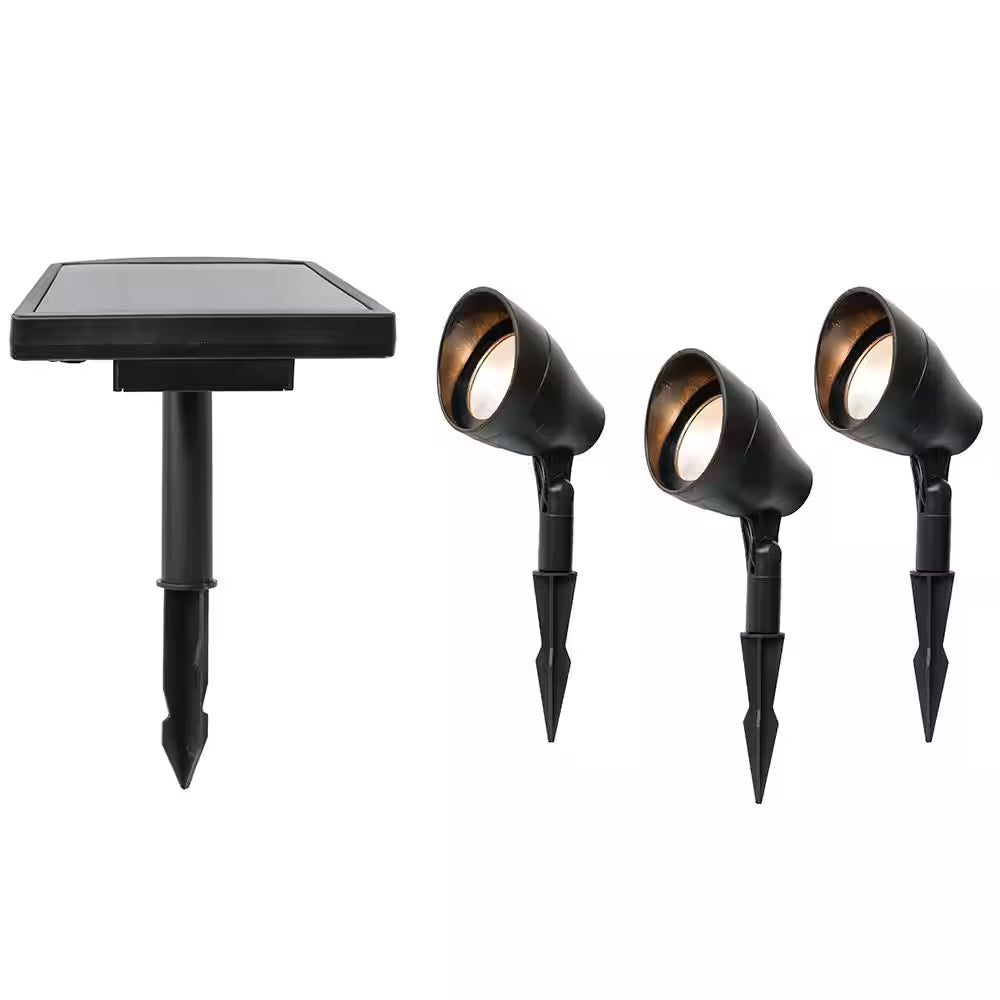 Solar 50 Lumens Black Integrated LED Spotlight with Remote Panel (3-Pack); Weather/Water/Rust Resistant