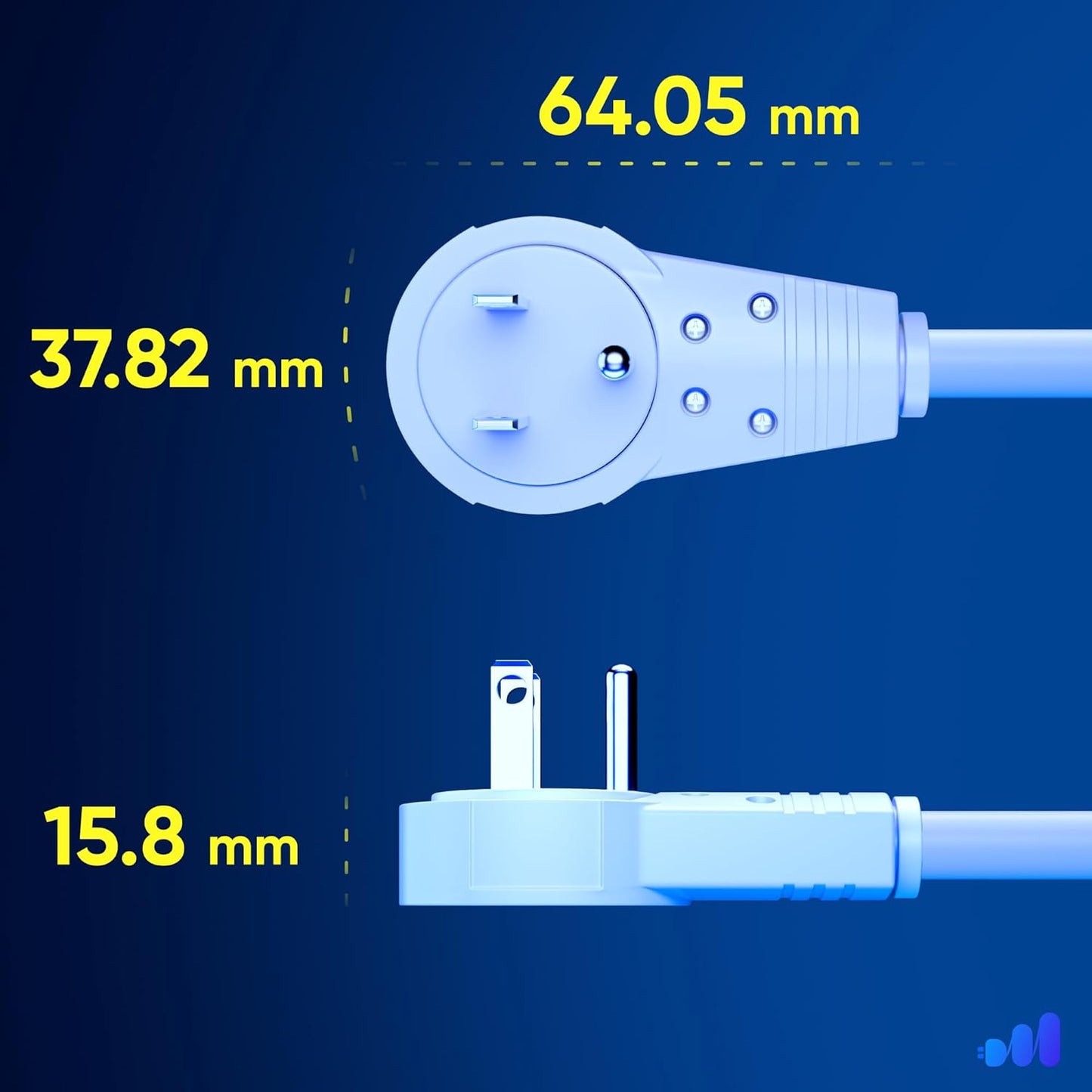 Extension Cord 15 Foot White Flat Plug, 360° Rotating Short Power Cord Single Outlet, Indoor 16 Gauge 3 Prong Grounded Wire UL Certified (15Ft White)