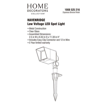 Havenridge 400 Lumen Low Voltage Bronze Hardwired Integrated LED Weather Resistant Outdoor Spotlight