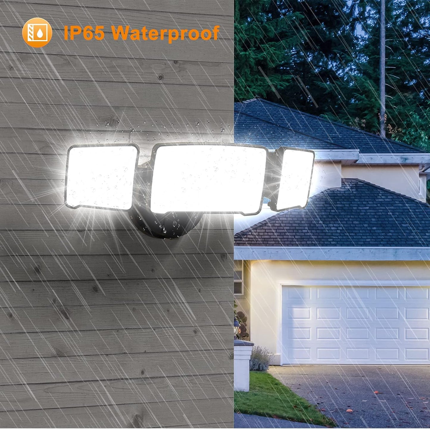 3500LM Dusk to Dawn LED Security Lights Outdoor, 35W Outdoor Flood Light with Photocell, 5500K, IP65 Waterproof 3 Head Exterior Light for Garage, Patio, Yard（Black）