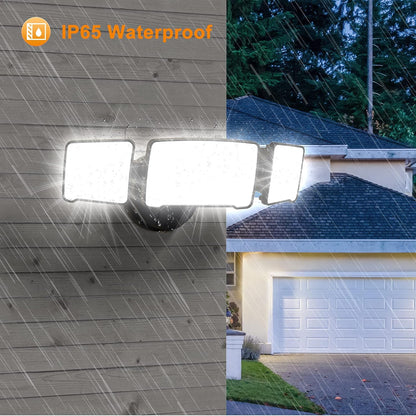 3500LM Dusk to Dawn LED Security Lights Outdoor, 35W Outdoor Flood Light with Photocell, 5500K, IP65 Waterproof 3 Head Exterior Light for Garage, Patio, Yard（Black）
