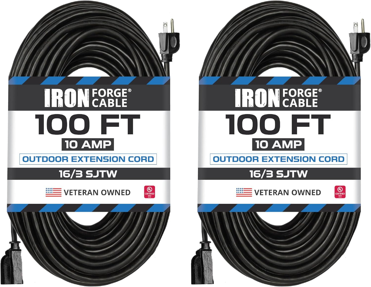 50 Ft Black Outdoor Extension Cord, 16/3, 50 Foot Outdoor Extension Cord, 3 Prong, Weatherproof - Great for outside Use