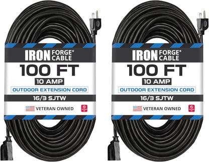 50 Ft Black Outdoor Extension Cord, 16/3, 50 Foot Outdoor Extension Cord, 3 Prong, Weatherproof - Great for outside Use