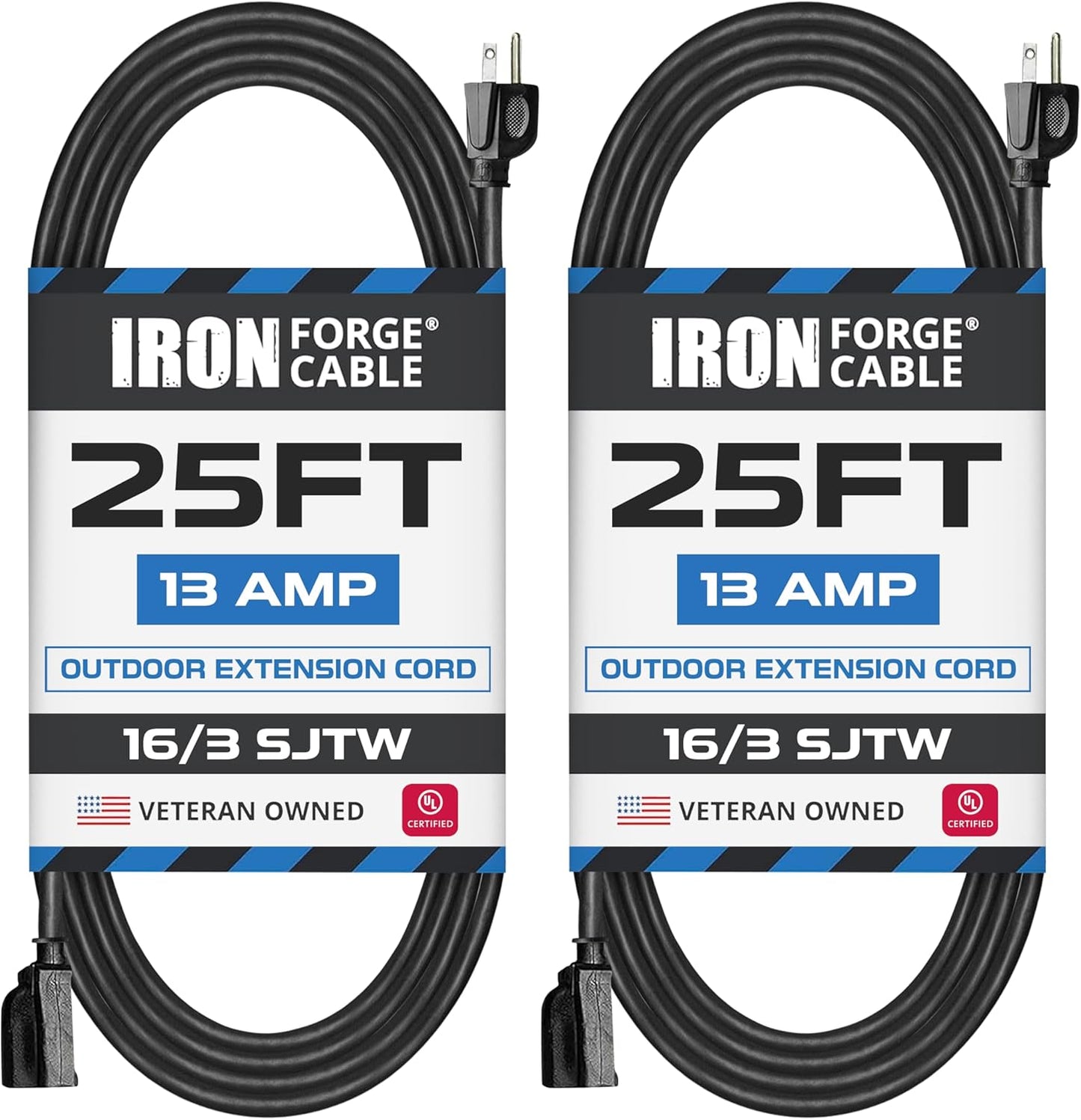 50 Ft Black Outdoor Extension Cord, 16/3, 50 Foot Outdoor Extension Cord, 3 Prong, Weatherproof - Great for outside Use