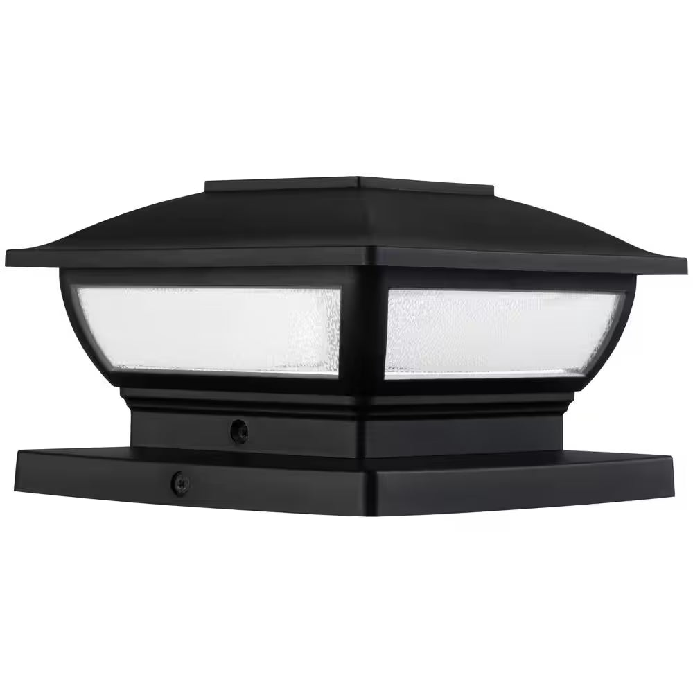 3.5 In. X 3.5 In. Black Integrated LED Plastic Outdoor Solar Post Cap Light with a 5.5 In. X 5.5 In. Adaptor (2-Pack)