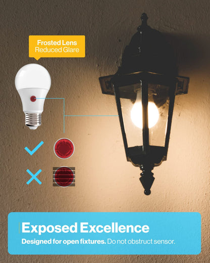 Sunco Dusk to Dawn LED Outdoor Light Bulb A19, Photocell Automatic for Exterior Lighting, 800 LM, 9W (60W Eqv.), 3000K Warm White, Auto On/Off Sensor, IP65 Rated UL 4 Pack