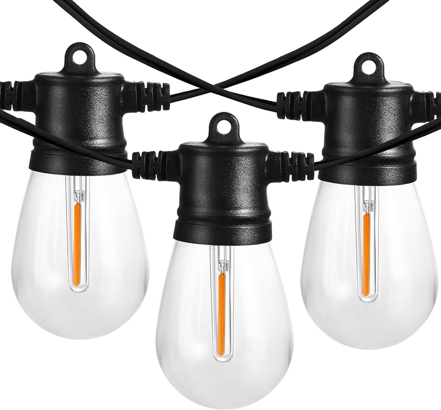 51FT Outdoor String Lights, Waterproof Patio Lights with 18 Shatterproof LED Bulb Hanging Light String, Black String Light Outdoor for Backyard, Garden, Porch, Cafe, Deck, Wedding, Party