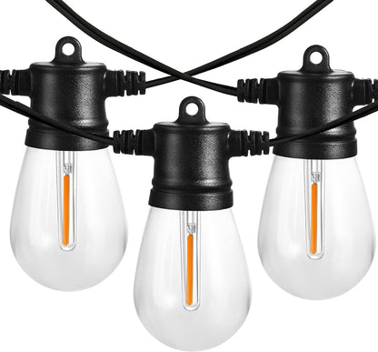 51FT Outdoor String Lights, Waterproof Patio Lights with 18 Shatterproof LED Bulb Hanging Light String, Black String Light Outdoor for Backyard, Garden, Porch, Cafe, Deck, Wedding, Party