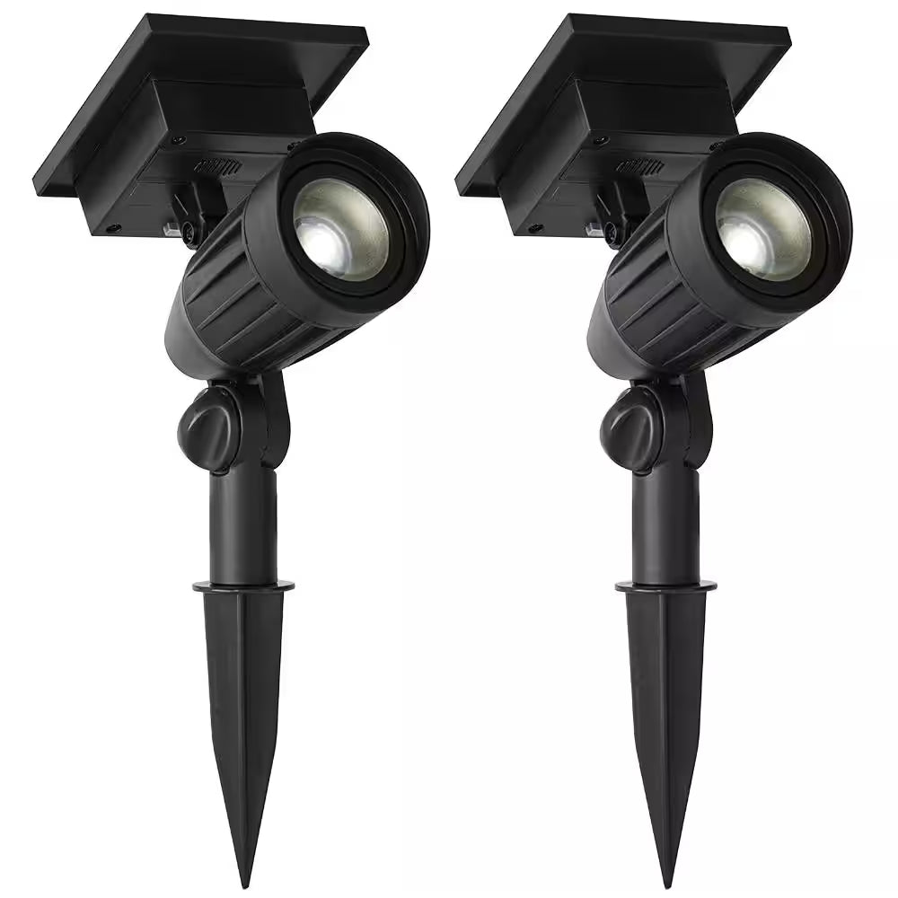 Solar 50 Lumens Black Outdoor Integrated LED Adjustable Beam Spotlight (2-Pack); Weather/Water/Rust Resistant