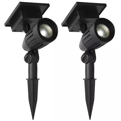 Solar 50 Lumens Black Outdoor Integrated LED Adjustable Beam Spotlight (2-Pack); Weather/Water/Rust Resistant