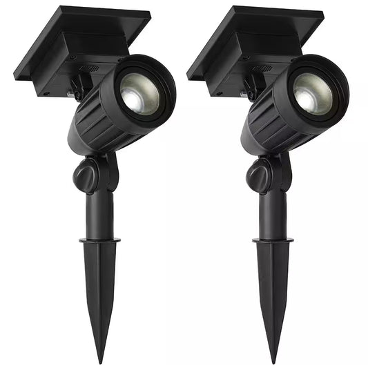 Solar 50 Lumens Black Outdoor Integrated LED Adjustable Beam Spotlight (2-Pack); Weather/Water/Rust Resistant
