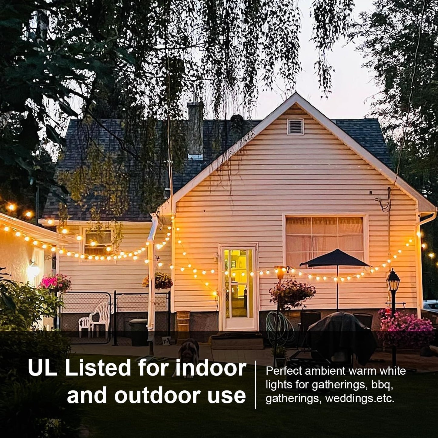 51FT Outdoor String Lights, Waterproof Patio Lights with 18 Shatterproof LED Bulb Hanging Light String, Black String Light Outdoor for Backyard, Garden, Porch, Cafe, Deck, Wedding, Party