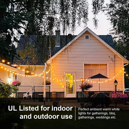 51FT Outdoor String Lights, Waterproof Patio Lights with 18 Shatterproof LED Bulb Hanging Light String, Black String Light Outdoor for Backyard, Garden, Porch, Cafe, Deck, Wedding, Party