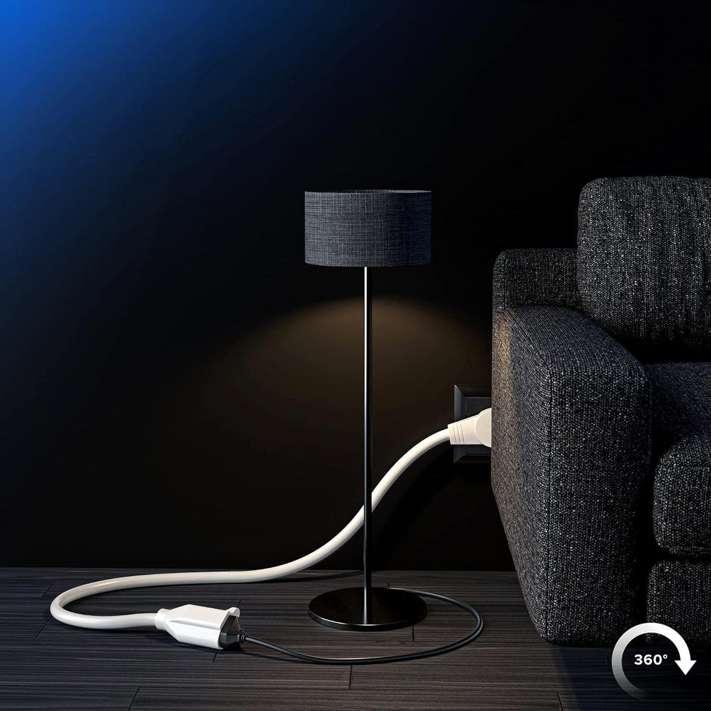 Extension Cord 15 Foot White Flat Plug, 360° Rotating Short Power Cord Single Outlet, Indoor 16 Gauge 3 Prong Grounded Wire UL Certified (15Ft White)