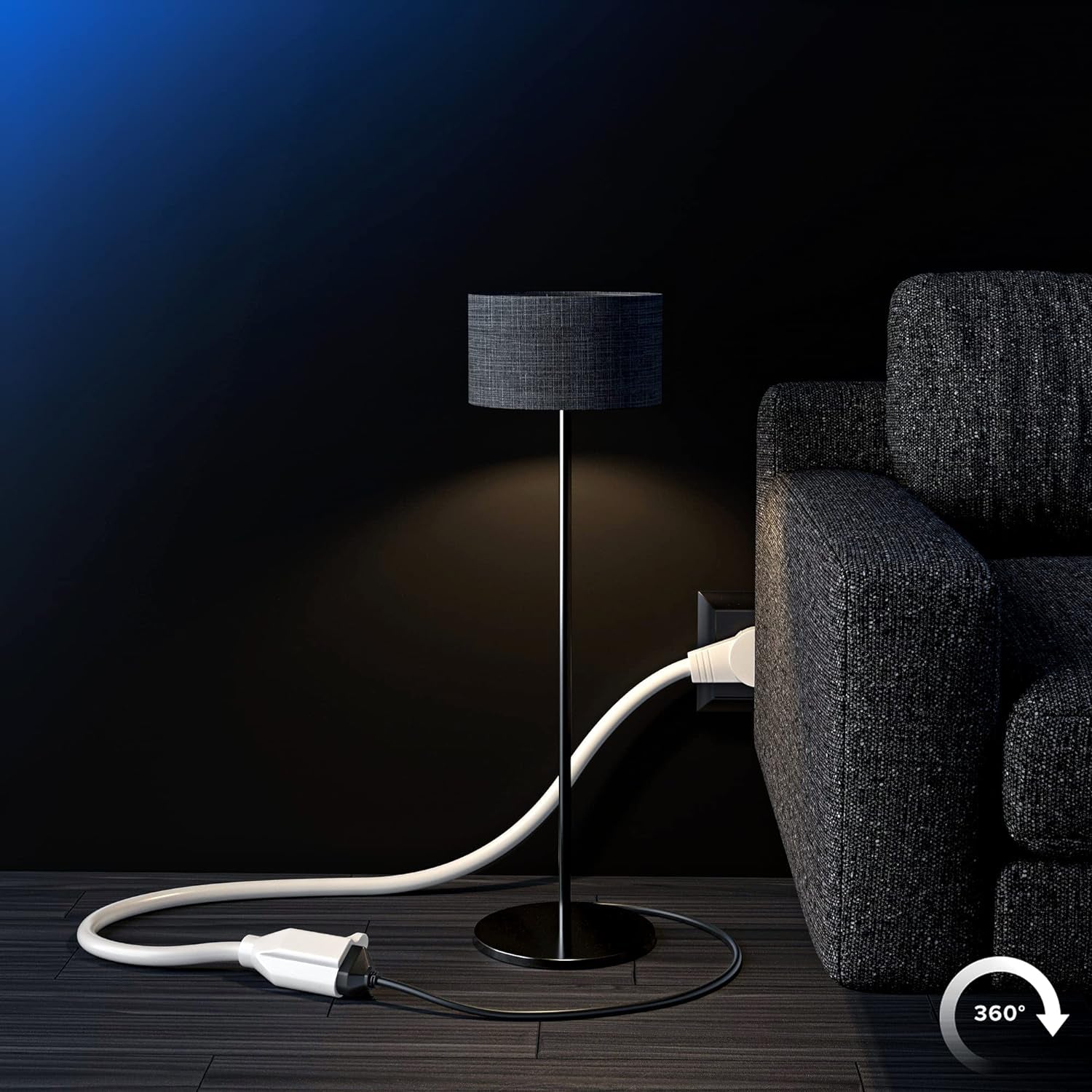 Extension Cord 15 Foot White Flat Plug, 360° Rotating Short Power Cord Single Outlet, Indoor 16 Gauge 3 Prong Grounded Wire UL Certified (15Ft White)