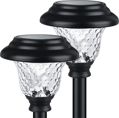 Glass Solar Lights Outdoor, 8 Pack Super Bright Solar Pathway Lights, up to 12 Hrs Long Last Auto On/Off Garden Lights Solar Powered Waterproof, Stainless Steel LED Landscape Lighting for Yard