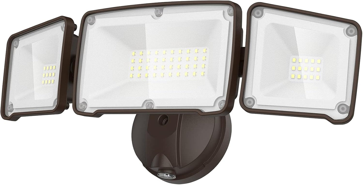 3500LM Dusk to Dawn LED Security Lights Outdoor, 35W Outdoor Flood Light with Photocell, 5500K, IP65 Waterproof 3 Head Exterior Light for Garage, Patio, Yard（Black）