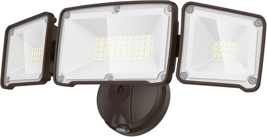 3500LM Dusk to Dawn LED Security Lights Outdoor, 35W Outdoor Flood Light with Photocell, 5500K, IP65 Waterproof 3 Head Exterior Light for Garage, Patio, Yard（Black）