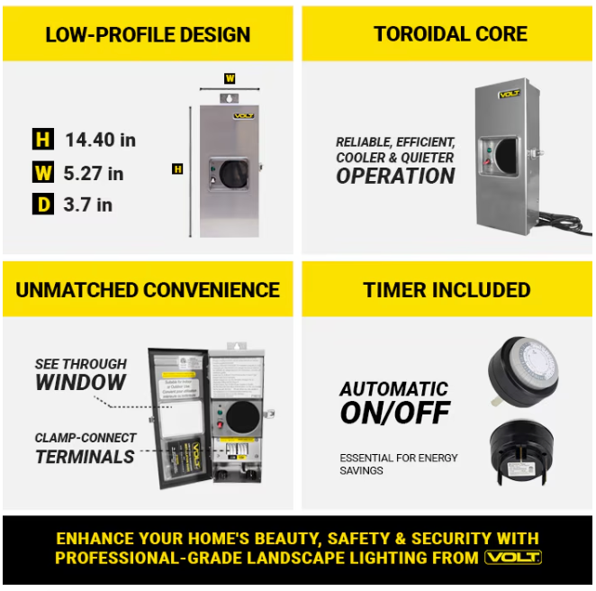 100-Watt Stainless Steel Low age Landscape Lighting Transformer with Mechanical Timer