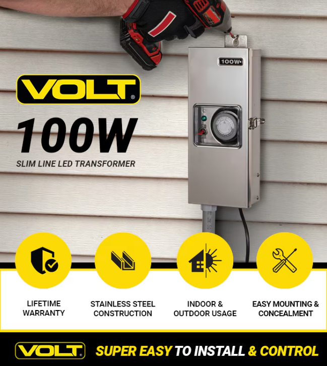 100-Watt Stainless Steel Low age Landscape Lighting Transformer with Mechanical Timer