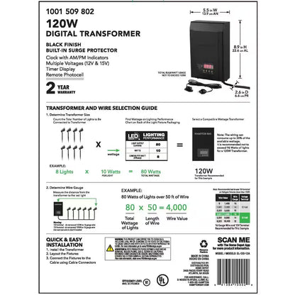 Low-Voltage 120-Watt Landscape Lighting Transformer with Dusk to Dawn Sensor