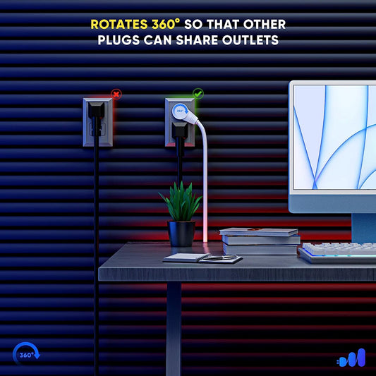 Extension Cord 15 Foot White Flat Plug, 360° Rotating Short Power Cord Single Outlet, Indoor 16 Gauge 3 Prong Grounded Wire UL Certified (15Ft White)