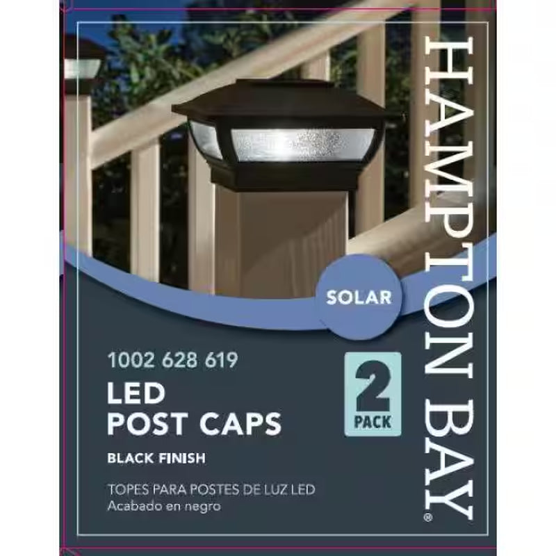 3.5 In. X 3.5 In. Black Integrated LED Plastic Outdoor Solar Post Cap Light with a 5.5 In. X 5.5 In. Adaptor (2-Pack)