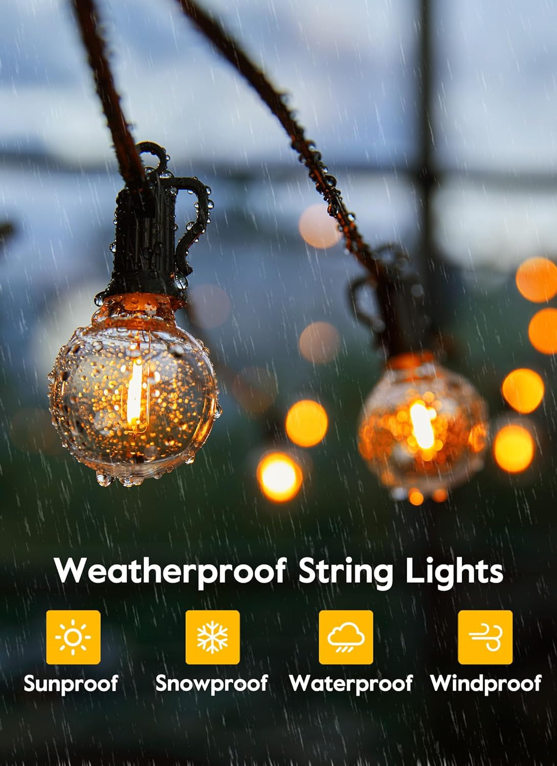 38Ft Outdoor String Lights with Remote & 15 Shatterproof LED Bulbs - Waterproof Patio Hanging Lights for Porch Balcony Bistro Cafe
