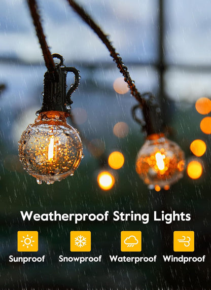 38Ft Outdoor String Lights with Remote & 15 Shatterproof LED Bulbs - Waterproof Patio Hanging Lights for Porch Balcony Bistro Cafe