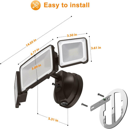 3500LM Dusk to Dawn LED Security Lights Outdoor, 35W Outdoor Flood Light with Photocell, 5500K, IP65 Waterproof 3 Head Exterior Light for Garage, Patio, Yard（Black）