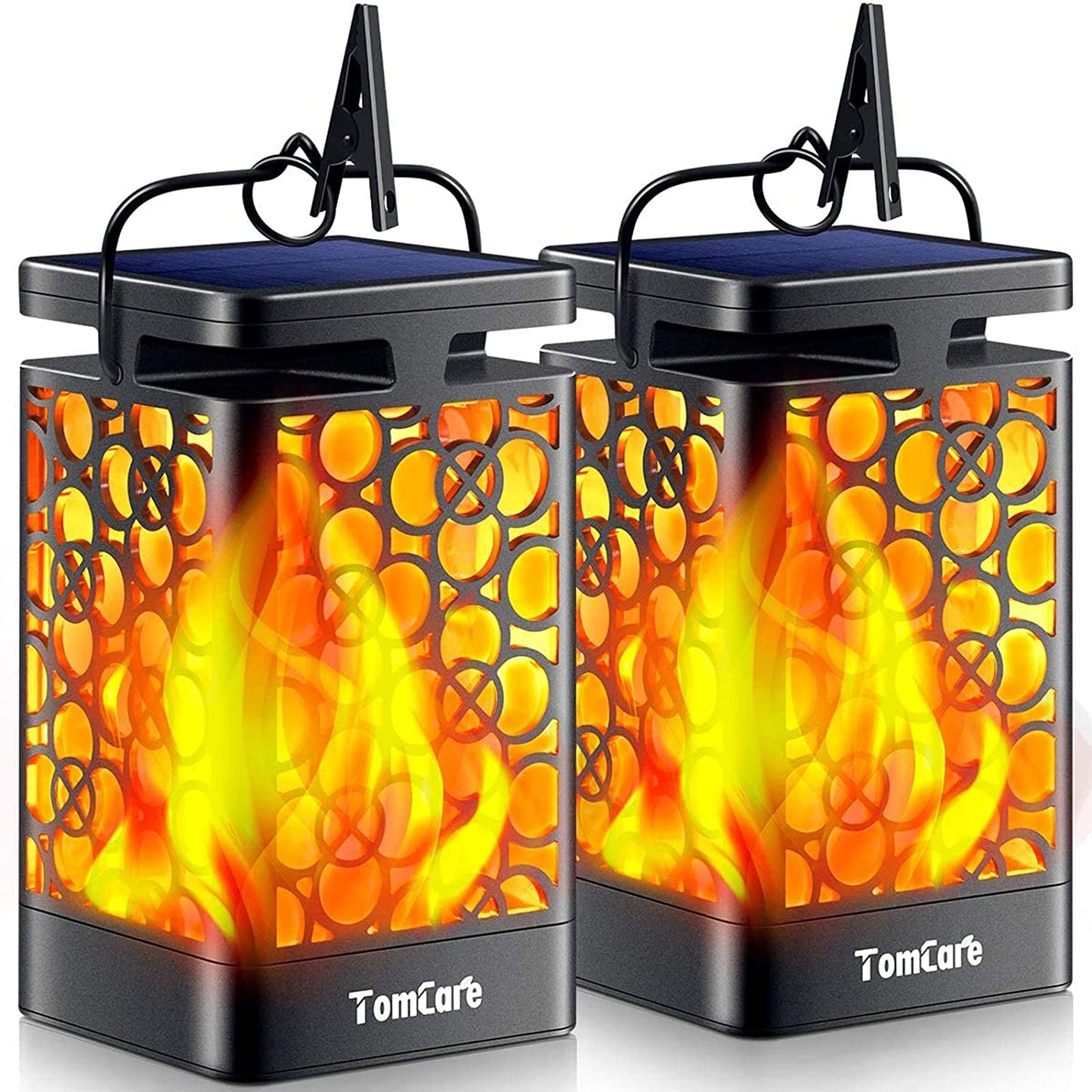 Solar Lanterns Outdoor Upgraded Flickering Flame Waterproof Hanging Lanterns Decorative Solar Powered LED Christmas Lights for Patio Deck Yard, 2 Pack