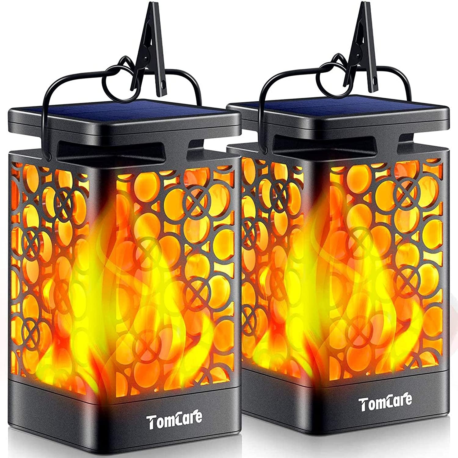 Solar Lanterns Outdoor Upgraded Flickering Flame Waterproof Hanging Lanterns Decorative Solar Powered LED Christmas Lights for Patio Deck Yard, 2 Pack