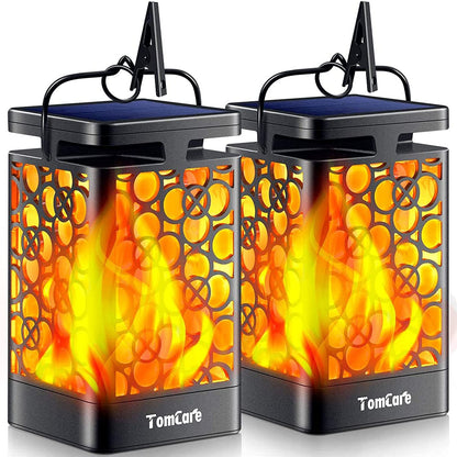 Solar Lanterns Outdoor Upgraded Flickering Flame Waterproof Hanging Lanterns Decorative Solar Powered LED Christmas Lights for Patio Deck Yard, 2 Pack
