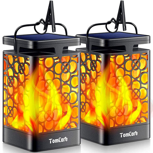 Solar Lanterns Outdoor Upgraded Flickering Flame Waterproof Hanging Lanterns Decorative Solar Powered LED Christmas Lights for Patio Deck Yard, 2 Pack