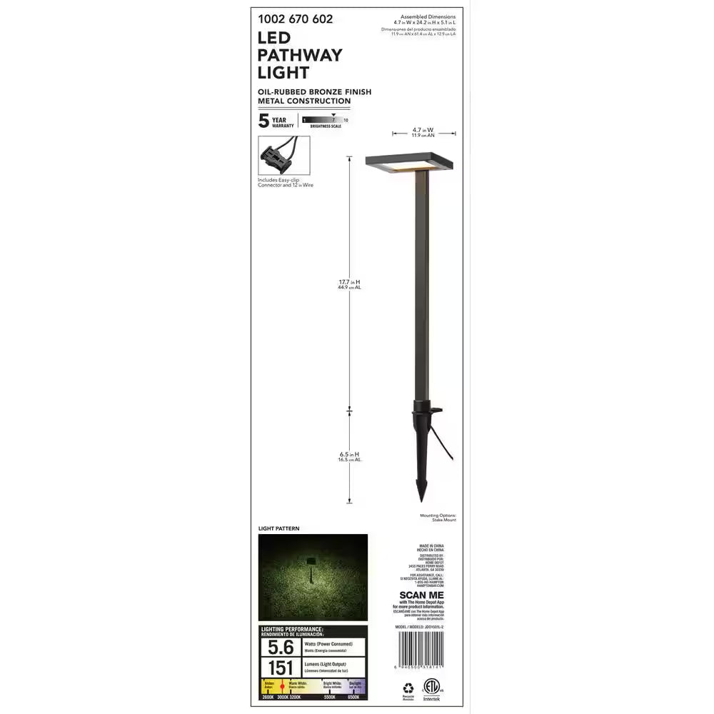 Glenwood 151 Lumen Oil Rubbed Bronze Integrated LED Low Voltage Outdoor Landscape Path Light