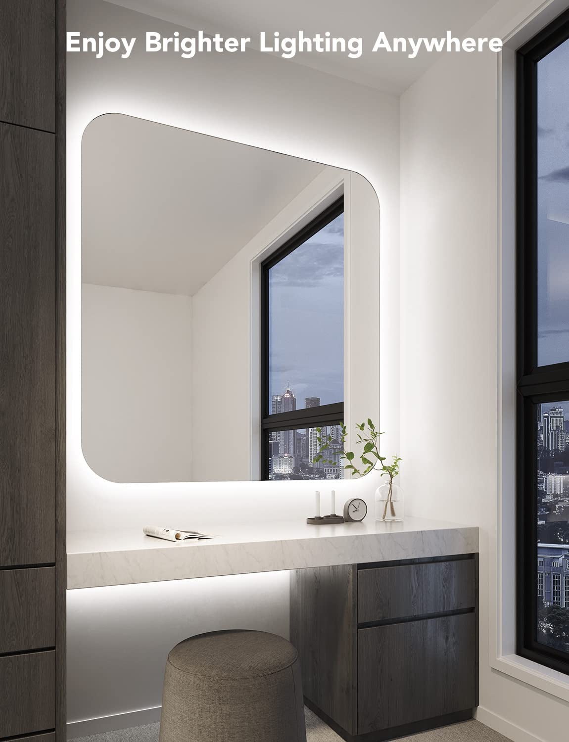 White LED Strip Lights, Upgraded 16.4Ft Dimmable LED Light Strip 6500K Bright Daylight White, Strong Adhesive, 300 Leds Flexible Tape Lights for Mirror, Kitchen Cabinet, Bedroom, Christmas Decor