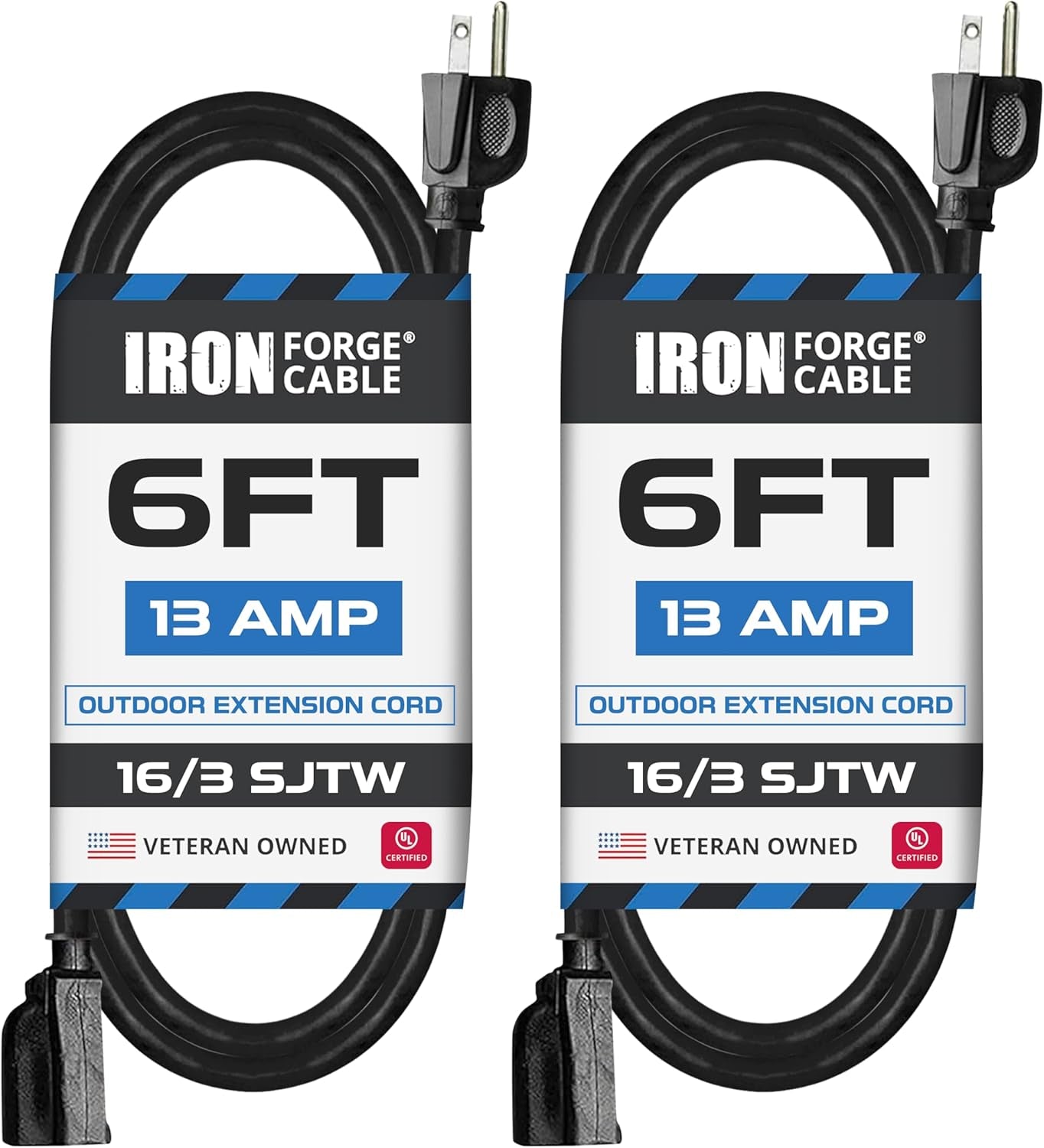 50 Ft Black Outdoor Extension Cord, 16/3, 50 Foot Outdoor Extension Cord, 3 Prong, Weatherproof - Great for outside Use