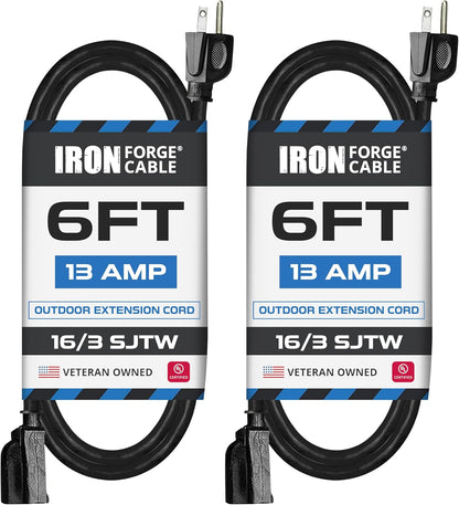 50 Ft Black Outdoor Extension Cord, 16/3, 50 Foot Outdoor Extension Cord, 3 Prong, Weatherproof - Great for outside Use
